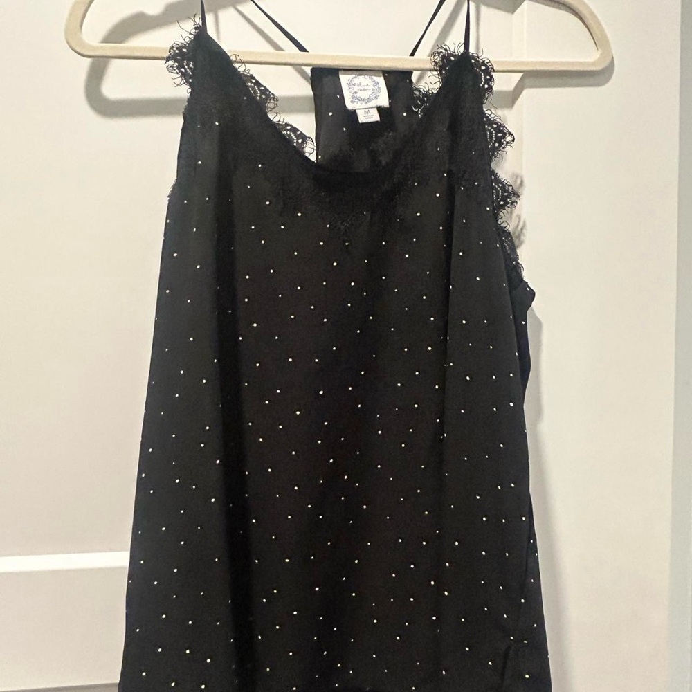 Blue Rain Black Sleeveless Camisole with Lace Trim